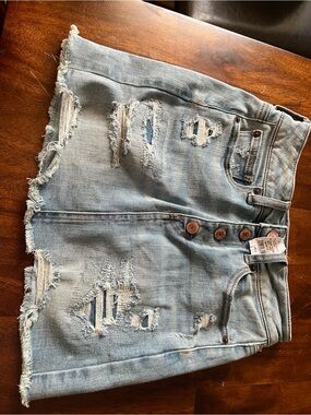 American Eagle Outfitters Light Blue Distressed Denim Jean Skirt
